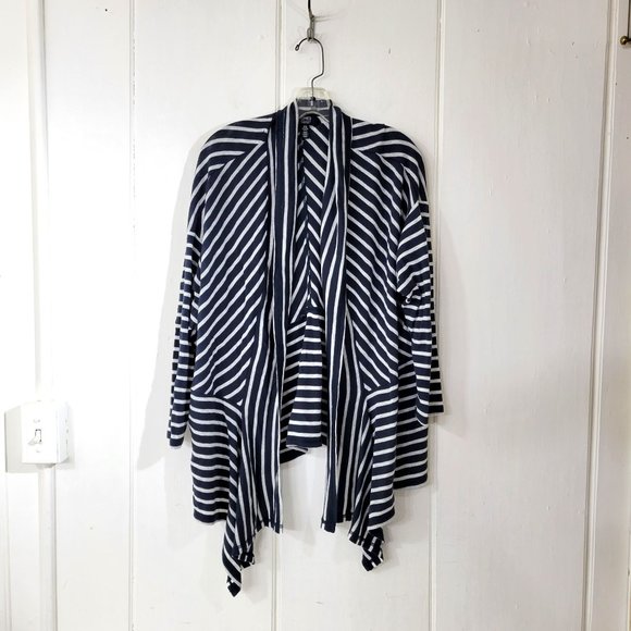 Jones New York Blue and White Striped Open Front Cardigan - Picture 5 of 5
